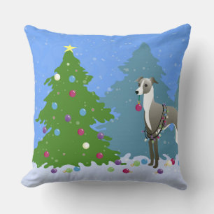 Italian Greyhound Whippet Decorating Christmas Tre Cushion