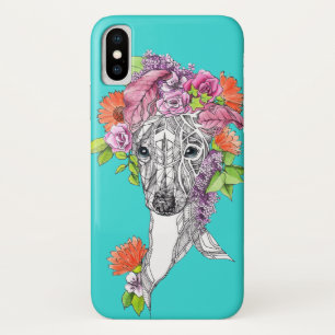 Italian greyhound whippet dog drawing flowers art Case-Mate iPhone case