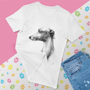 Italian Greyhound Whippet dog portrait drawing art T-Shirt