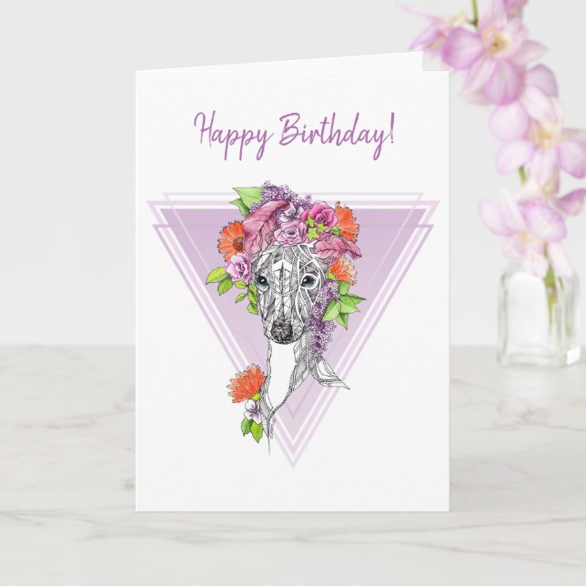 Italian greyhound whippet dog portrait flowers art card (Orchid)