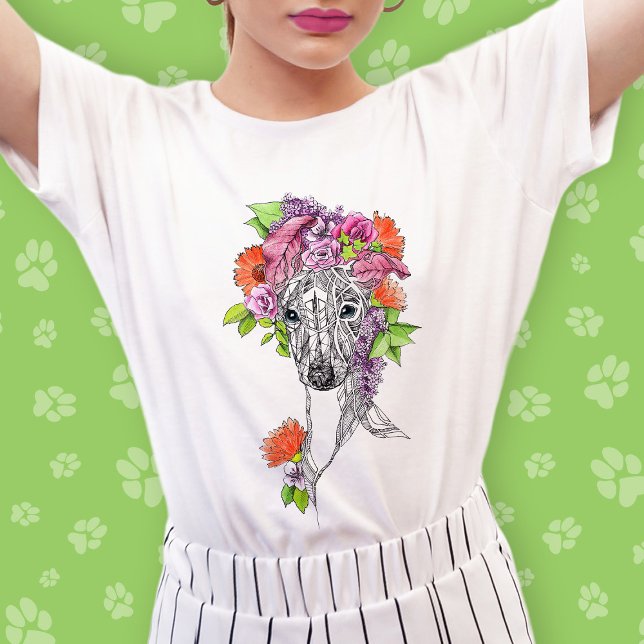 Italian greyhound whippet dog portrait flowers art T-Shirt (Creator Uploaded)