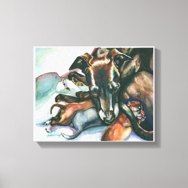 Italian Greyhound with Newborn Puppies Canvas Print (Front)