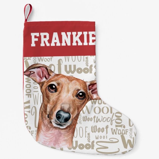 Italian Greyhound Woof Print Christmas Stocking (Front)
