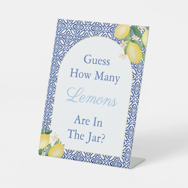 Italian Guess How Many Lemons Baby Shower Game Pedestal Sign (Front)