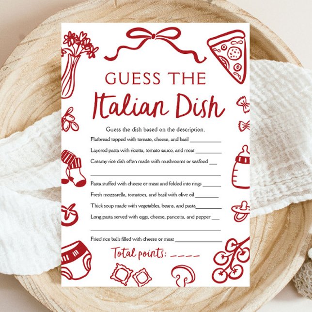 Italian Guess The Italian Dish Baby Shower Game Invitation (Italian Guess The Italian Dish Bridal Shower Game)