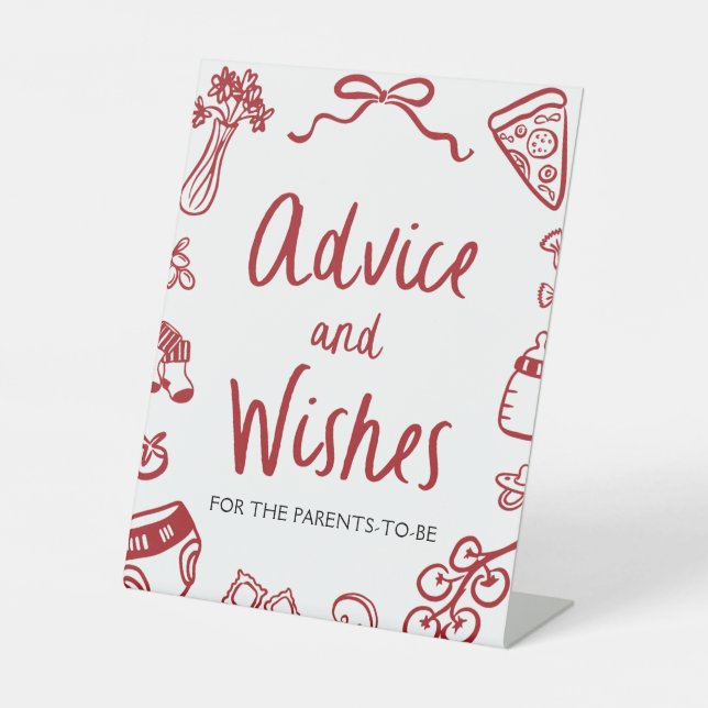 Italian Hand Drawn Baby Shower Advice and Wishes Pedestal Sign (Front)