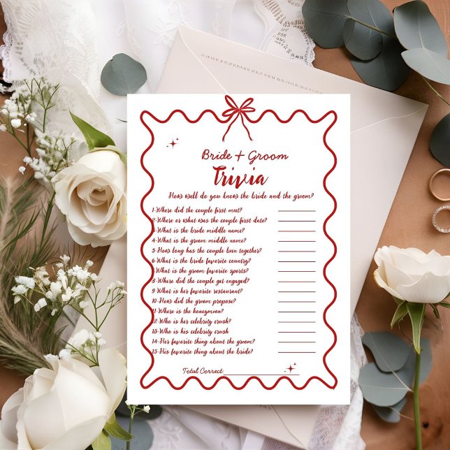  Italian Hand Drawn bride & Groom Trivia Game Card (Creator Uploaded)