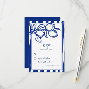 Italian Hand Drawn Lemon Handwritten Blue Wedding RSVP Card