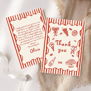 Italian Hand Drawn Red Bridal Shower Thank You Card