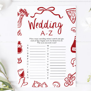 Italian Hand Drawn Wedding A-Z Bridal Shower Game Invitation