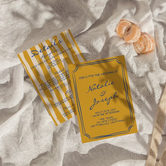 Italian Hand Written Pinstripes All In One Wedding Invitation (Creator Uploaded)