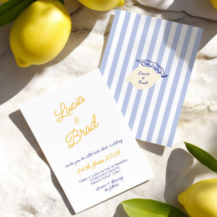 Italian Hand Written Yellow & Blue Stripes Wedding Invitation