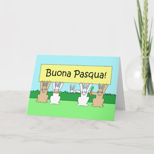 Italian Happy Easter, Cartoon Bunnies. Holiday Card (Front)