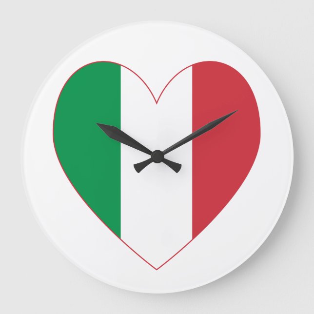 Italian Heart Flag Large Clock (Front)