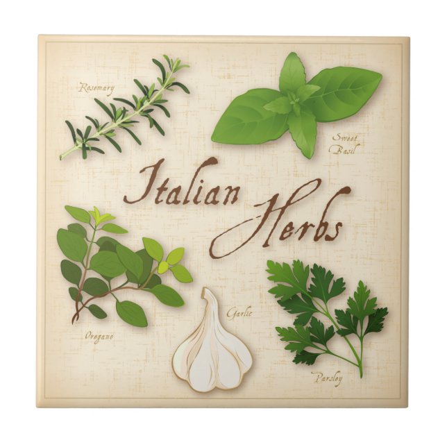 Italian Herbs, Basil, Oregano, Parsley, Garlic Tile (Front)