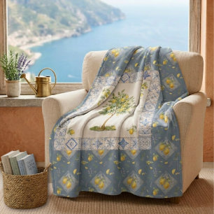 Italian Heritage Riviera Watercolor Lemon Fleece Blanket