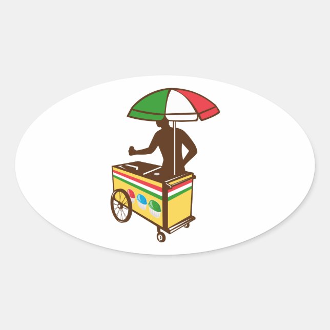 Italian Ice Push Cart Retro Oval Sticker (Front)