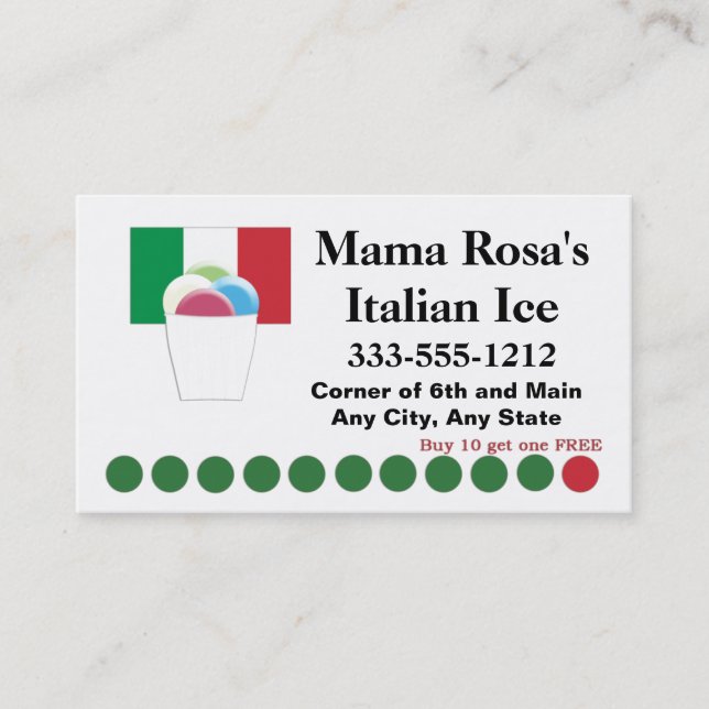 Italian Ice Vendor or Shop Punch Card (Front)