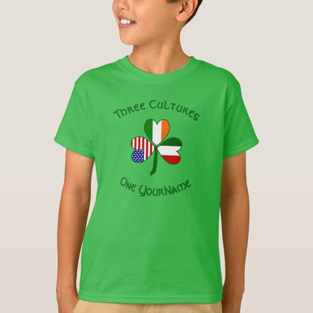 Italian Irish American Flags Shamrock Personalised T-Shirt (Front)