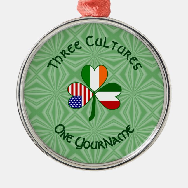 Italian Irish American Flags Shamrock Your Name Metal Tree Decoration (Front)