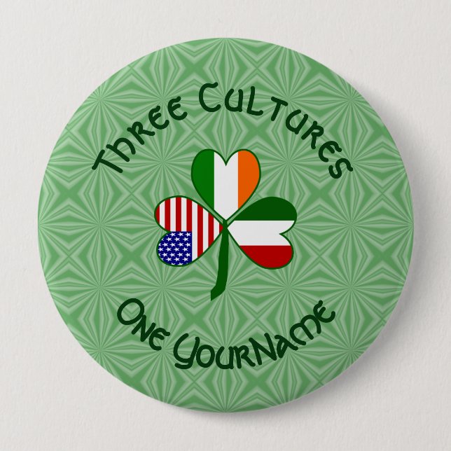 Italian Irish American Shamrock Flag Personalised  10 Cm Round Badge (Front)