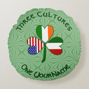 Italian Irish American Shamrock Flag Personalised  Round Cushion