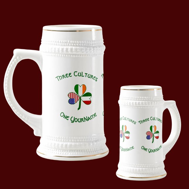Italian Irish American Shamrock Personalised Beer Stein (Creator Uploaded)