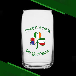 Italian Irish American Shamrock Personalised Can Glass