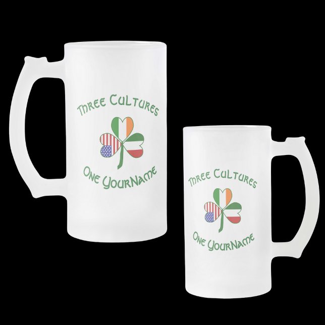 Italian Irish American Shamrock Personalised Frosted Glass Beer Mug (Creator Uploaded)