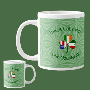 Italian Irish American Shamrock Personalised Large Coffee Mug