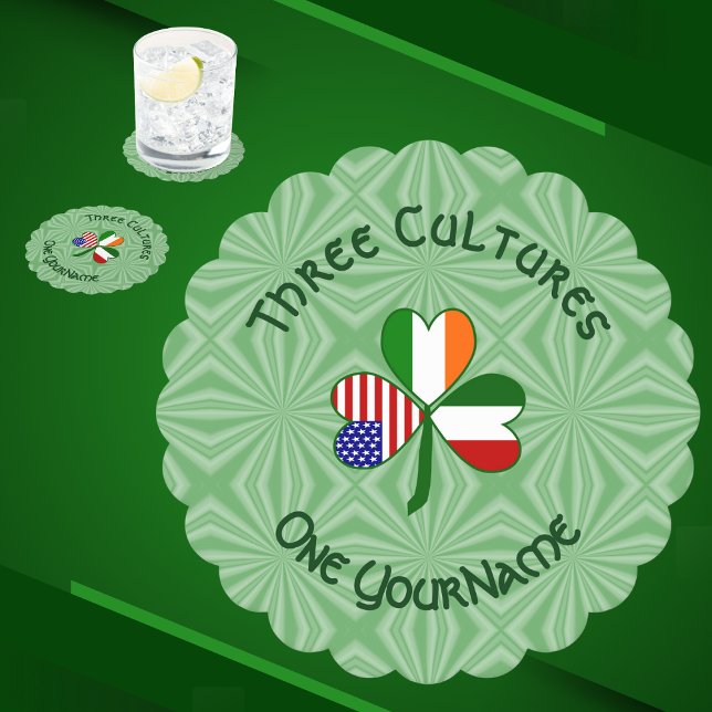 Italian Irish American Shamrock Personalised Paper Coaster (Creator Uploaded)