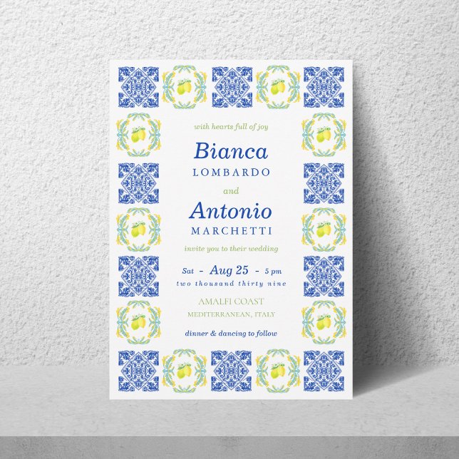 Italian Italy Amalfi Coast Lemon Tile Wedding Invitation (Creator Uploaded)