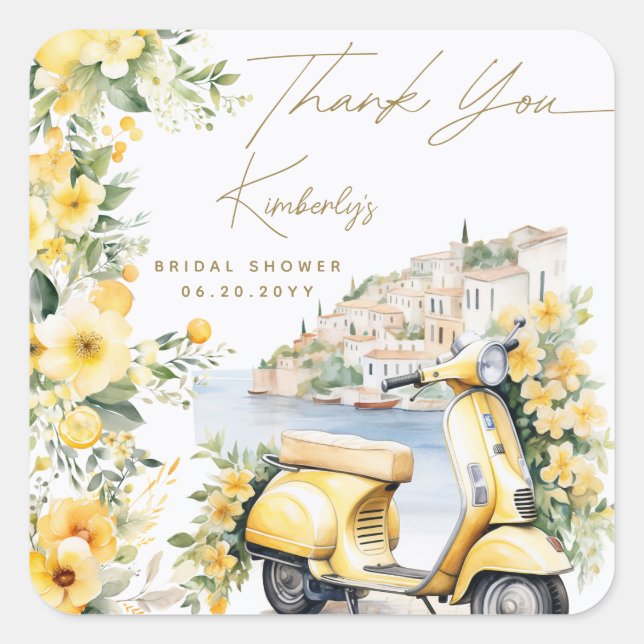 Italian Italy Positano Amalfi Vespa Bridal Shower Square Sticker (Front)