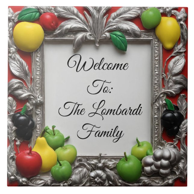 Italian Kitchen Fruit Frame Personalized Welcome  Tile (Front)