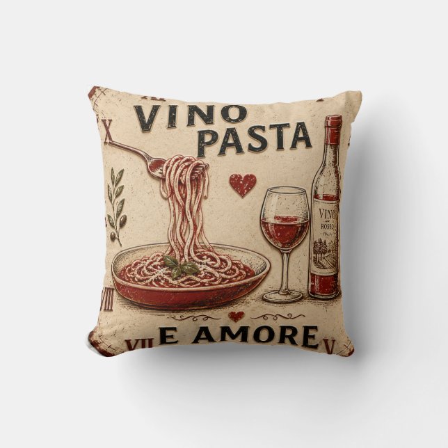 Italian Kitchen Rustic Wine & Pasta Farmhouse Cushion (Front)