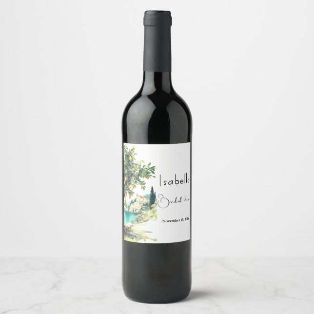 Italian La Dolce Vita Bridal Shower Wine Label (Front)