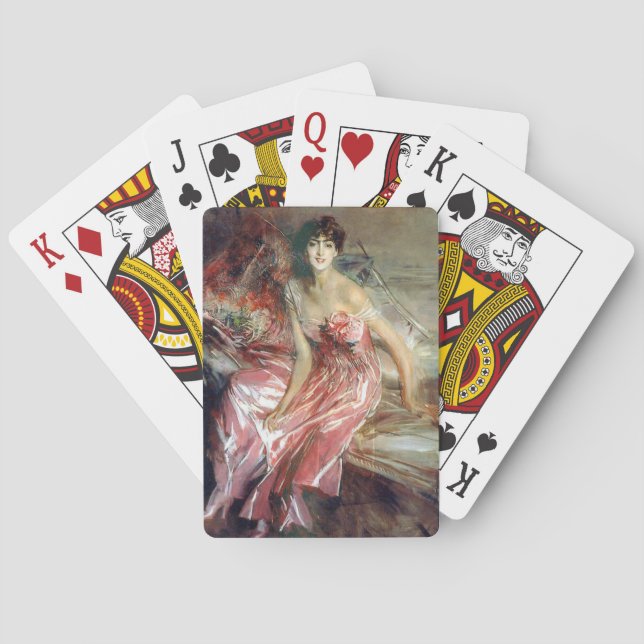 Italian Lady in a Pink Dress (by Giovanni Boldini) Playing Cards (Back)