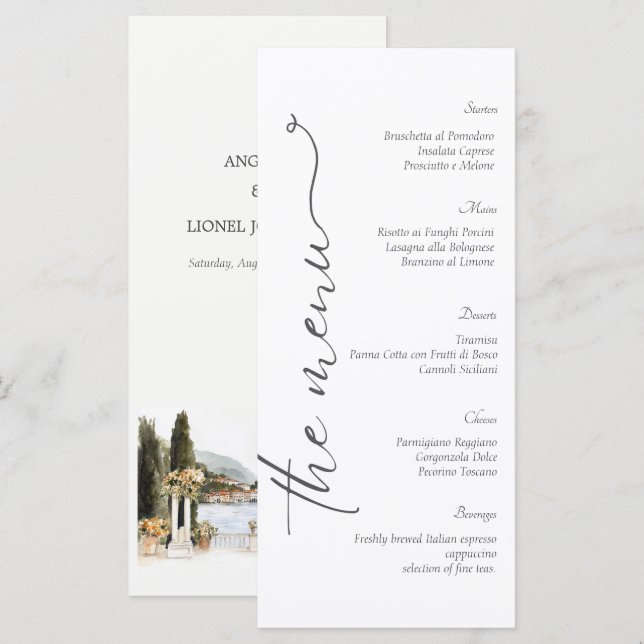 Italian Lake Como Italy Wedding Menu (Front/Back)