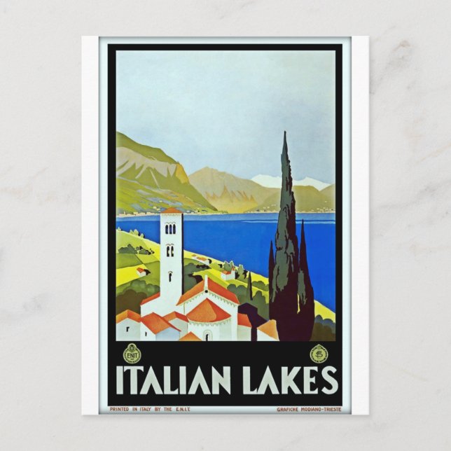 Italian Lakes District Vintage Travel Poster Postcard (Front)