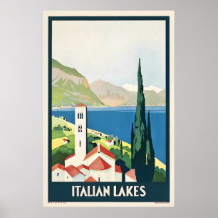 Italian Lakes Italy Vintage Travel Poster