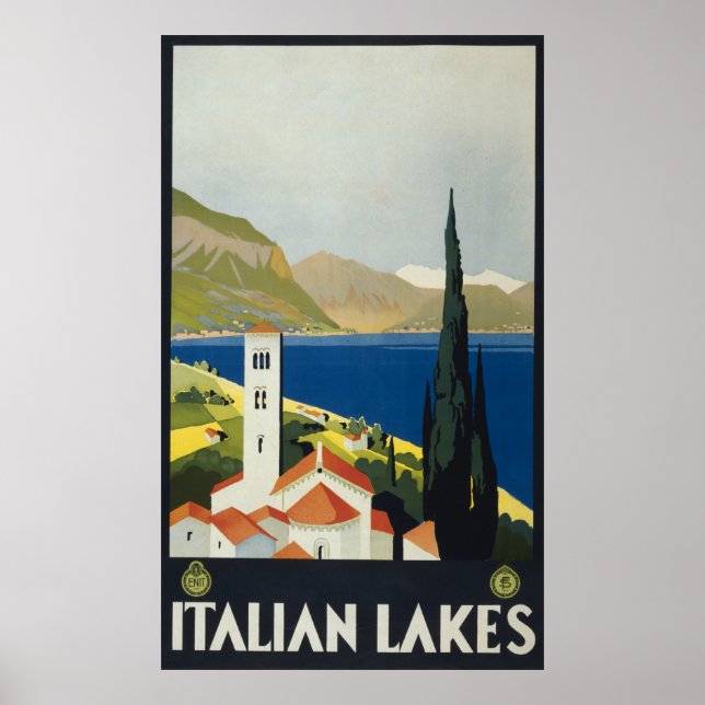 Italian Lakes Vintage Italy Travel Poster (Front)
