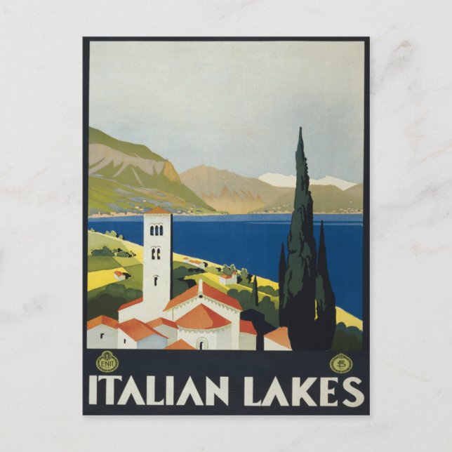 Italian Lakes Vintage Italy Travel Poster Postcard (Front)