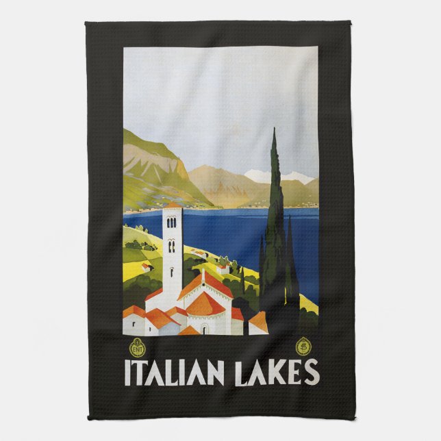 Italian Lakes Vintage Travel Italy Tea Towel (Vertical)