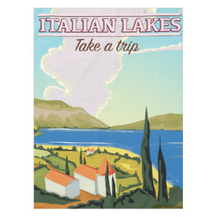 Italian lakes vintage travel poster tablecloth