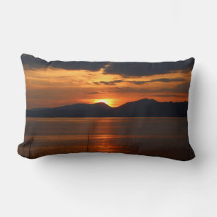 Italian Landscape Dust over Lake Garda Lumbar Cushion
