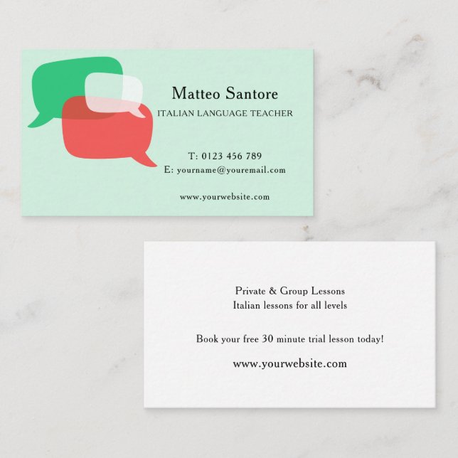Italian Language Teacher Business Card (Front/Back)