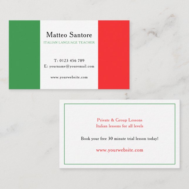 Italian Language Teacher Business Card (Front/Back)