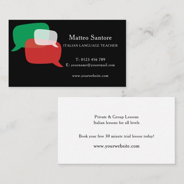 Italian Language Teacher Business Card (Front/Back)