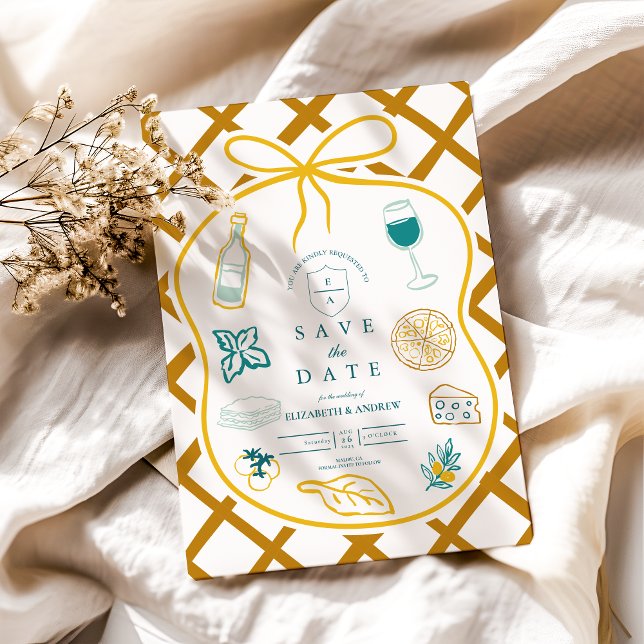 Italian Lattice Food Wedding Sketch Save The Date (Creator Uploaded)