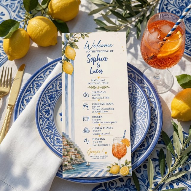 Italian Lemon Amalfi Coast Wedding Program Menu (Creator Uploaded)